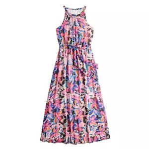 Nine West Lillian Maxi Halter dress Pink Floral S NWT‎